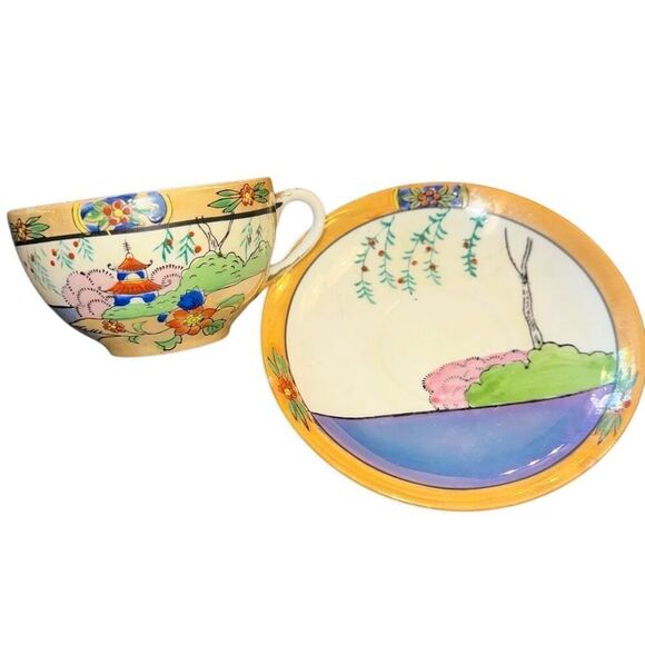 VINTAGE TT-Takito HAND PAINTED EGG SHELL TEA CUP & SAUCER JAPAN Lusterware Pagod - Picture 5 of 11